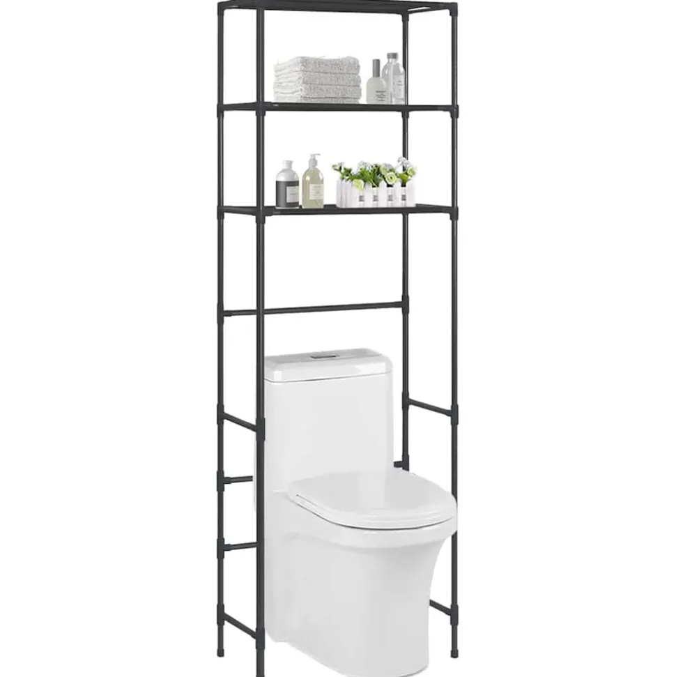 vidaXL Opbergrek voor boven toilet 3-laags 53x28x169 cm zwart