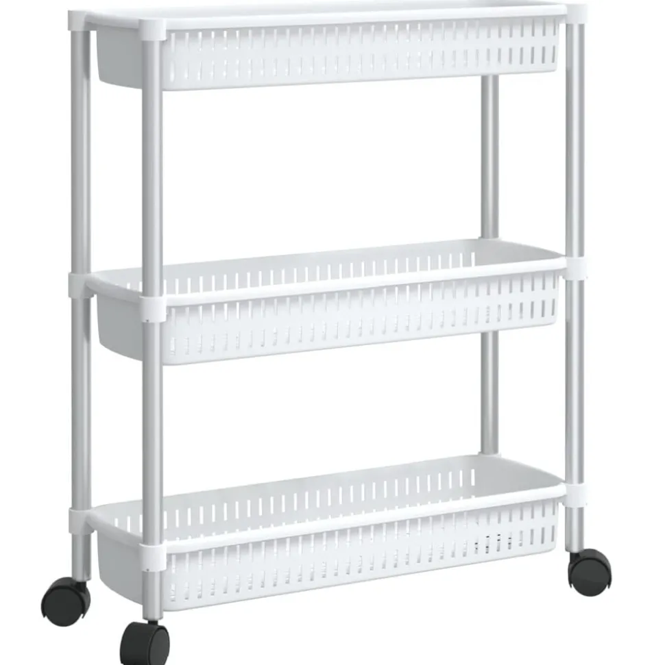 vidaXL Opbergtrolley 3 laags aluminium zilverkleurig en wit