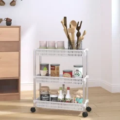 vidaXL Opbergtrolley 3 laags aluminium zilverkleurig en wit