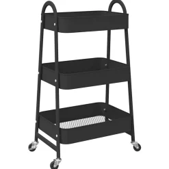 vidaXL Opbergtrolley 3-laags 42x41,5x77 cm staal zwart