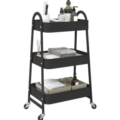 vidaXL Opbergtrolley 3-laags 42x41,5x77 cm staal zwart
