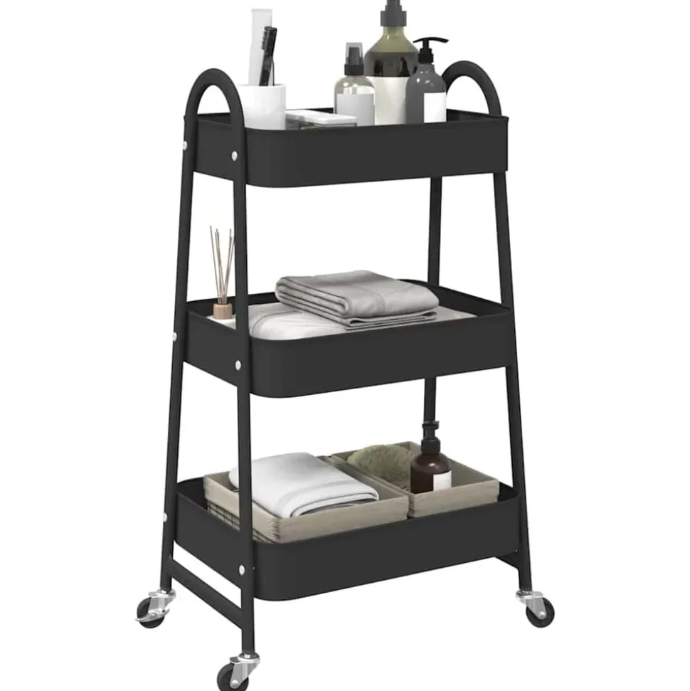 vidaXL Opbergtrolley 3-laags 42x41,5x77 cm staal zwart