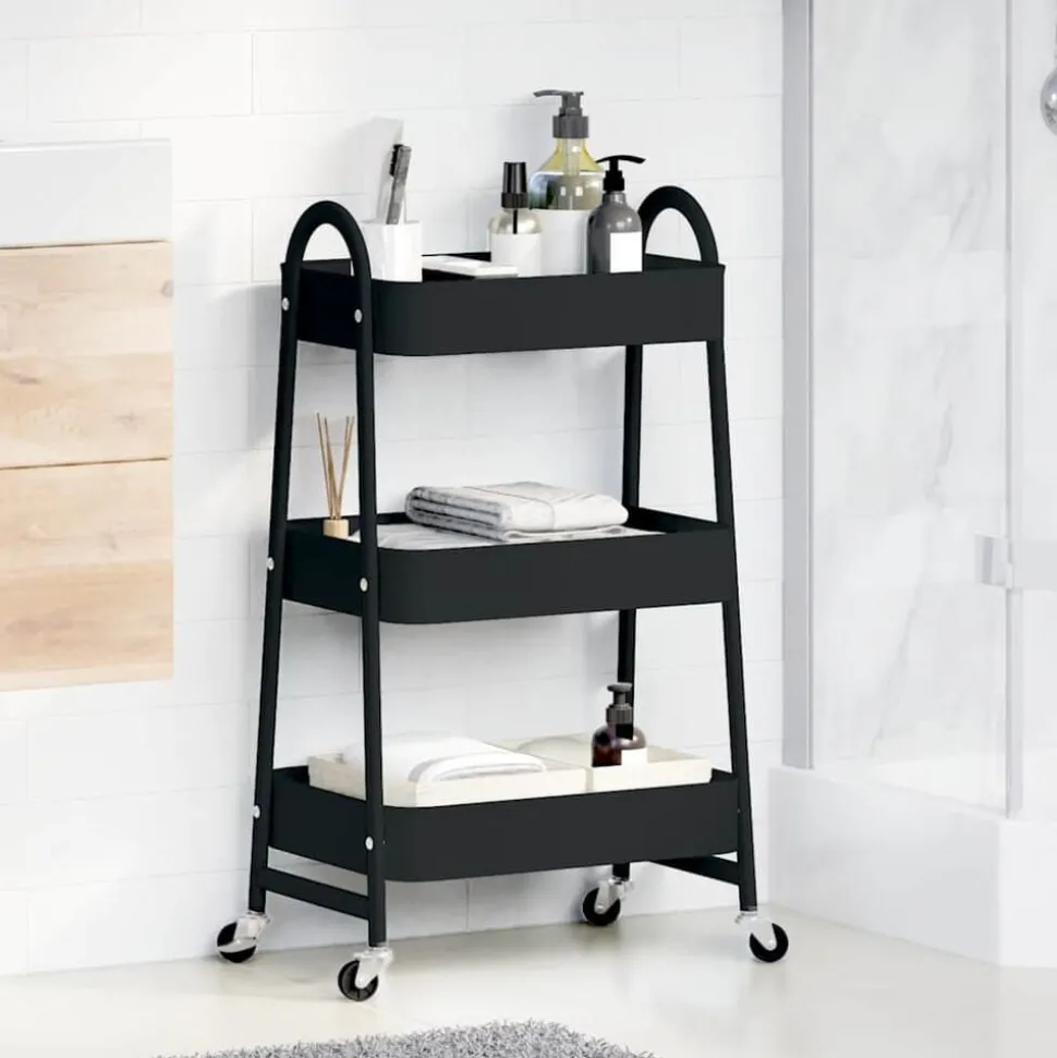 vidaXL Opbergtrolley 3-laags 42x41,5x77 cm staal zwart