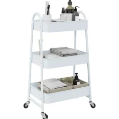 vidaXL Opbergtrolley 3-laags 42x41,5x77 cm staal wit