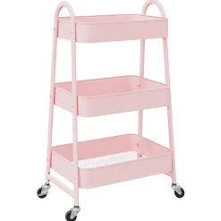 vidaXL Opbergtrolley 3-laags roze 42x41,5x77 cm staal