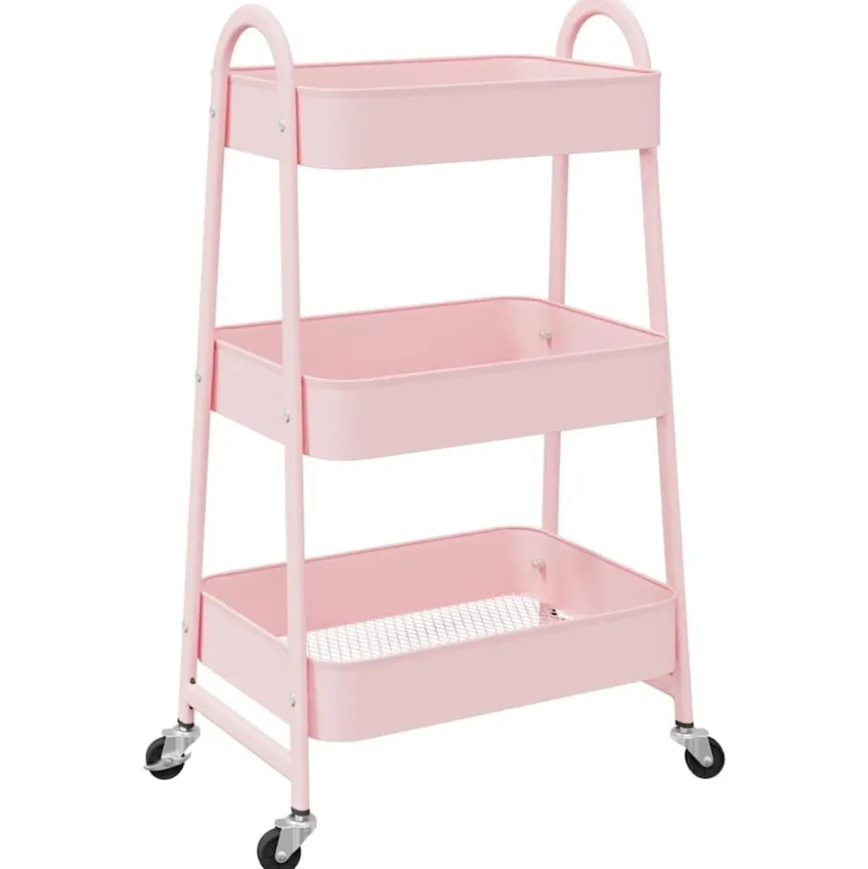vidaXL Opbergtrolley 3-laags roze 42x41,5x77 cm staal
