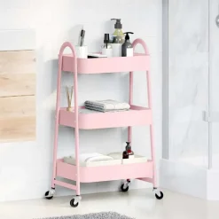 vidaXL Opbergtrolley 3-laags roze 42x41,5x77 cm staal