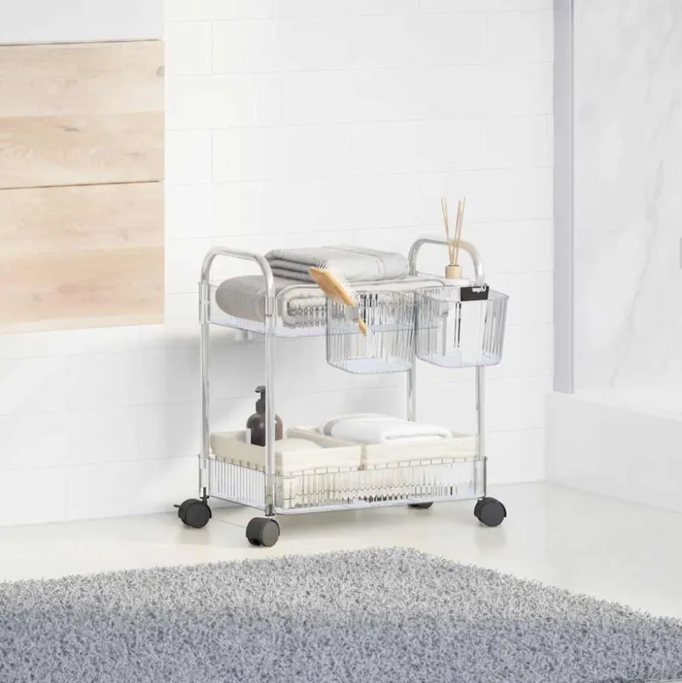vidaXL Opbergtrolley 2-laags 37x28x43,5 cm acryl transparant