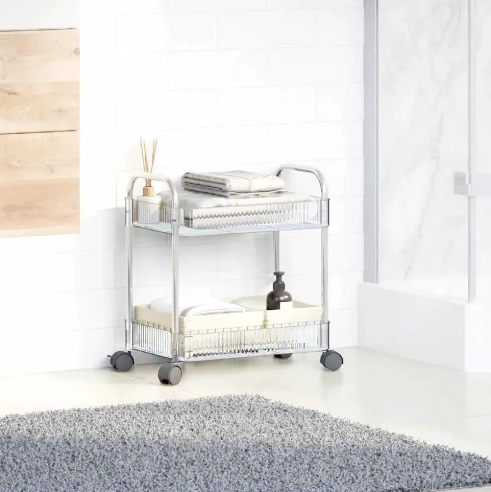 vidaXL Opbergtrolley 2-laags 37x28x43,5 cm acryl transparant