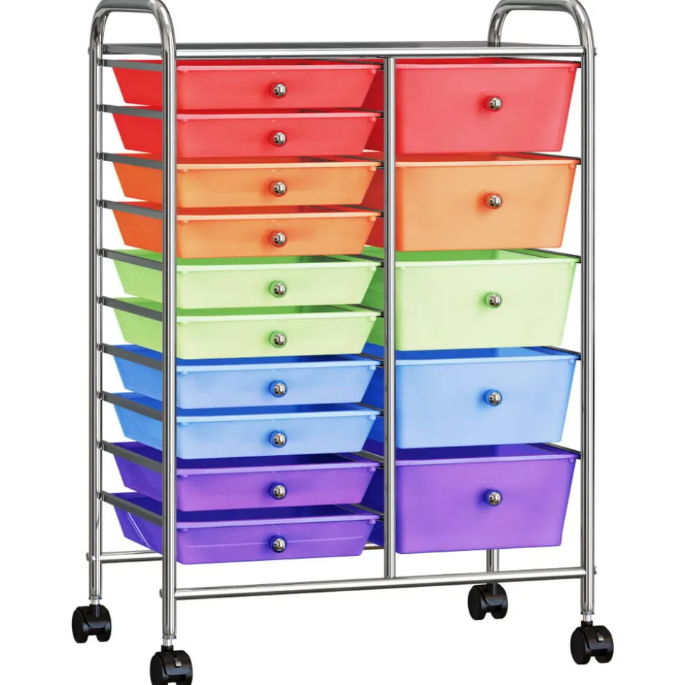 vidaXL Opbergtrolley met 15 lades mobiel XXL kunststof meerkleurig
