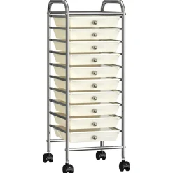 vidaXL Opbergtrolley met 10 lades mobiel kunststof wit