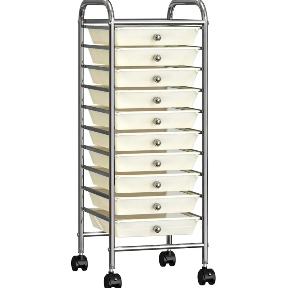 vidaXL Opbergtrolley met 10 lades mobiel kunststof wit