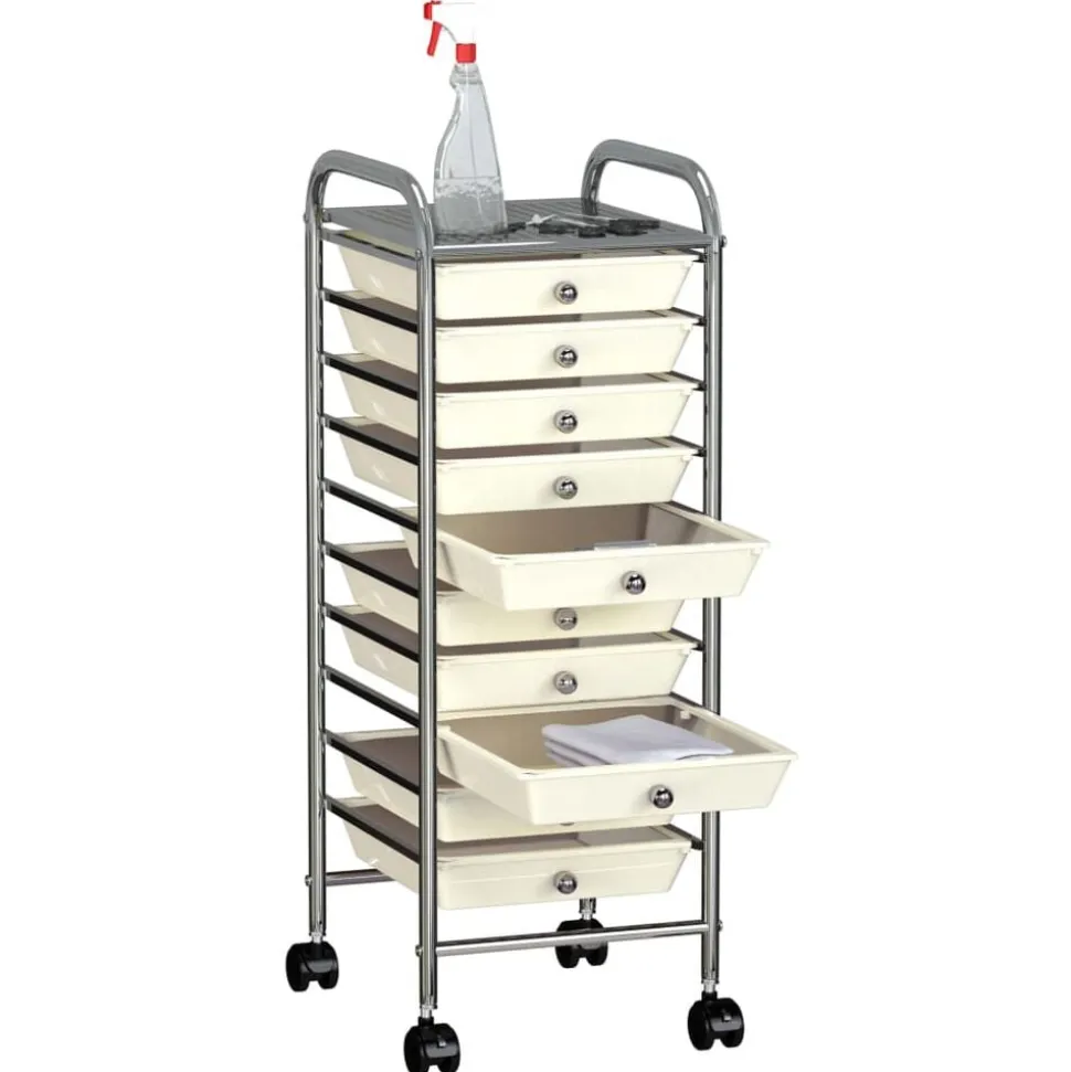 vidaXL Opbergtrolley met 10 lades mobiel kunststof wit