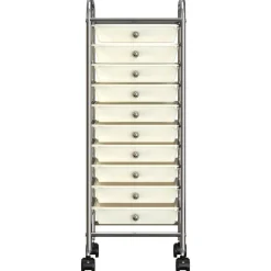 vidaXL Opbergtrolley met 10 lades mobiel kunststof wit