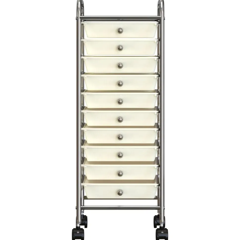vidaXL Opbergtrolley met 10 lades mobiel kunststof wit