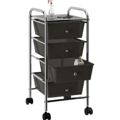 vidaXL Opbergtrolley met 4 lades mobiel kunststof zwart
