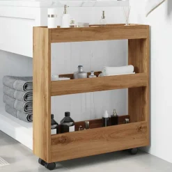 vidaXL Opbergtrolley smal 3-laags bewerkt hout artisanaal eikenkleurig