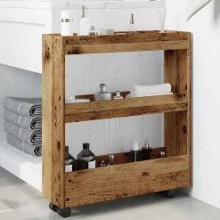 vidaXL Opbergtrolley smal 3-laags bewerkt hout oud houtkleurig