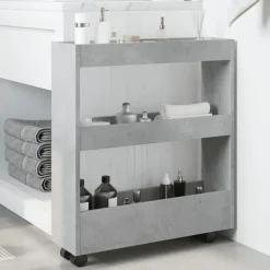 vidaXL Opbergtrolley smal 3-laags bewerkt hout betongrijs