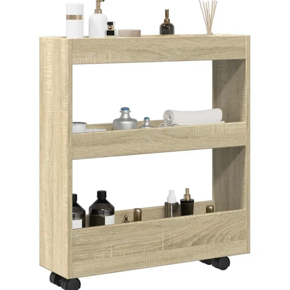 vidaXL Opbergtrolley smal 3-laags bewerkt hout sonoma eikenkleurig
