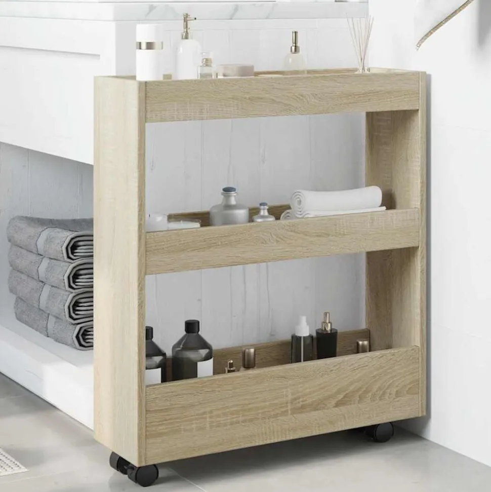 vidaXL Opbergtrolley smal 3-laags bewerkt hout sonoma eikenkleurig
