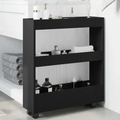 vidaXL Opbergtrolley smal 3-laags bewerkt hout zwart