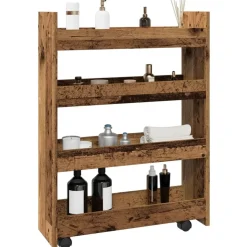 vidaXL Opbergtrolley smal 4-laags bewerkt hout oud houtkleurig