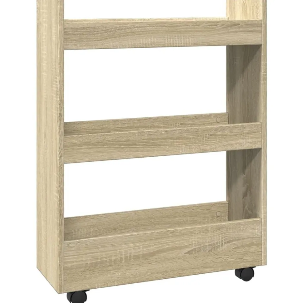 vidaXL Opbergtrolley smal 3-laags bewerkt hout sonoma eikenkleurig