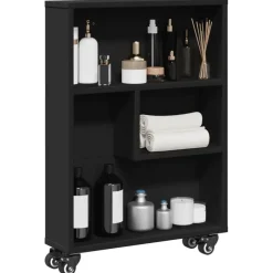 vidaXL Opbergtrolley smal 48x13x68 cm bewerkt hout zwart