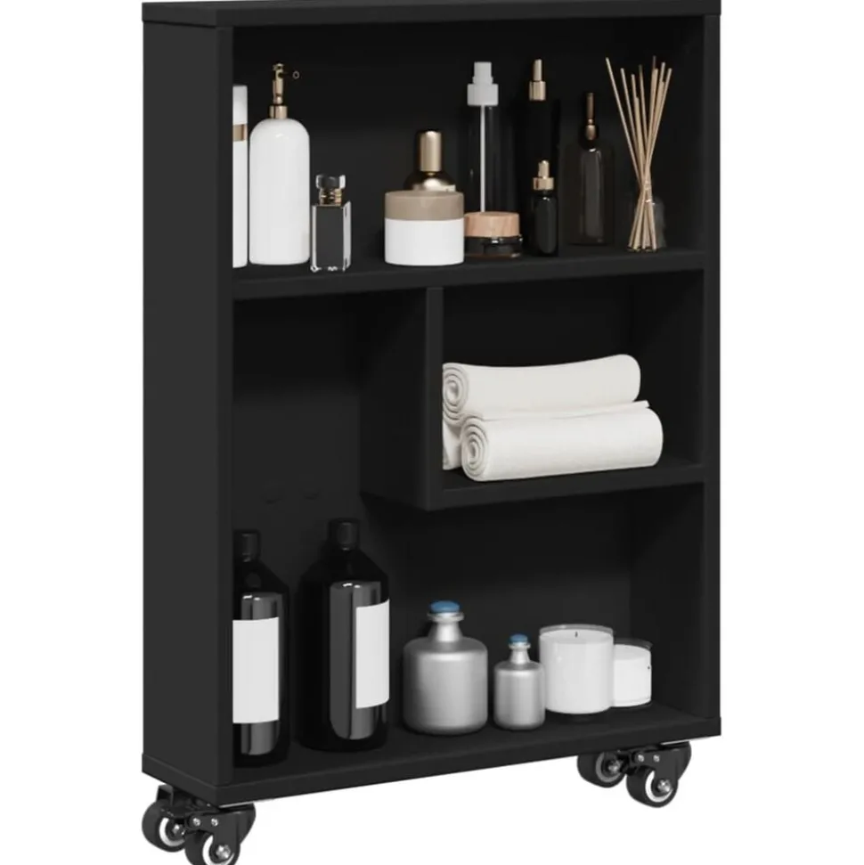 vidaXL Opbergtrolley smal 48x13x68 cm bewerkt hout zwart