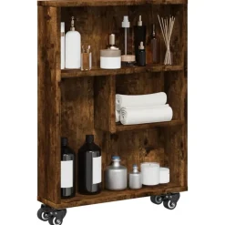 vidaXL Opbergtrolley smal 48x13x68 cm bewerkt hout gerookt eikenkleur