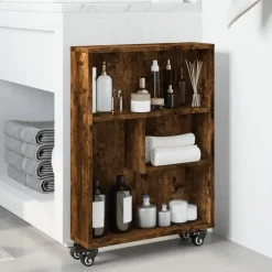vidaXL Opbergtrolley smal 48x13x68 cm bewerkt hout gerookt eikenkleur
