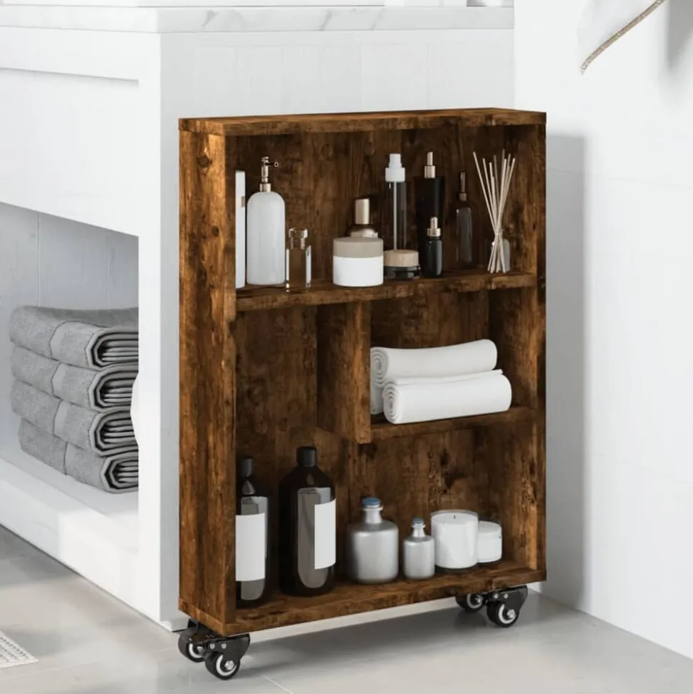vidaXL Opbergtrolley smal 48x13x68 cm bewerkt hout gerookt eikenkleur