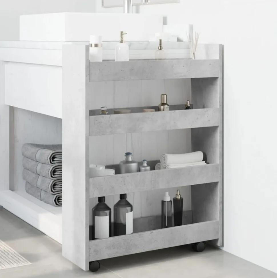 vidaXL Opbergtrolley smal 4-laags bewerkt hout betongrijs