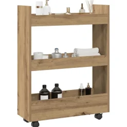 vidaXL Opbergtrolley smal 3-laags bewerkt hout artisanaal eikenkleurig