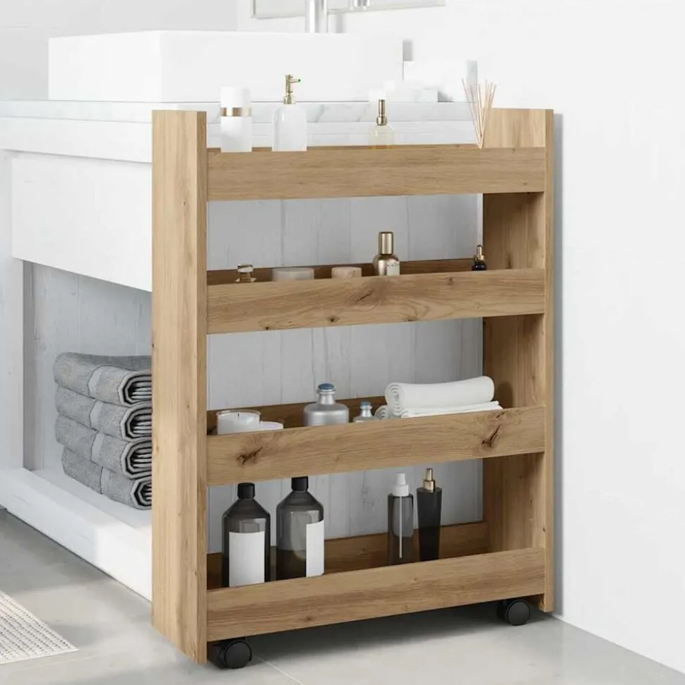 vidaXL Opbergtrolley smal 4-laags bewerkt hout artisanaal eikenkleurig