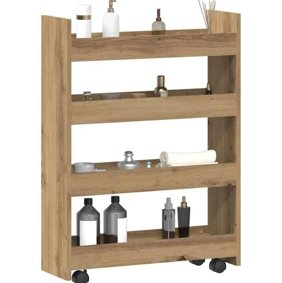 vidaXL Opbergtrolley smal 4-laags bewerkt hout artisanaal eikenkleurig