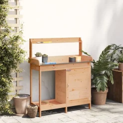 vidaXL Oppottafel met kast 110,5x45x124,5 cm massief vurenhout bruin