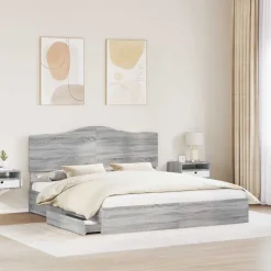 vidaXL Opslag bed met lade Grijs Sonoma 200 x 200 cm Bewerkt hout