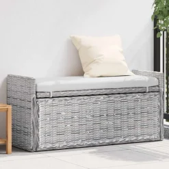 vidaXL Opslagbank met kussen Wit gewassen 110 x 40 x 50 cm Rattan