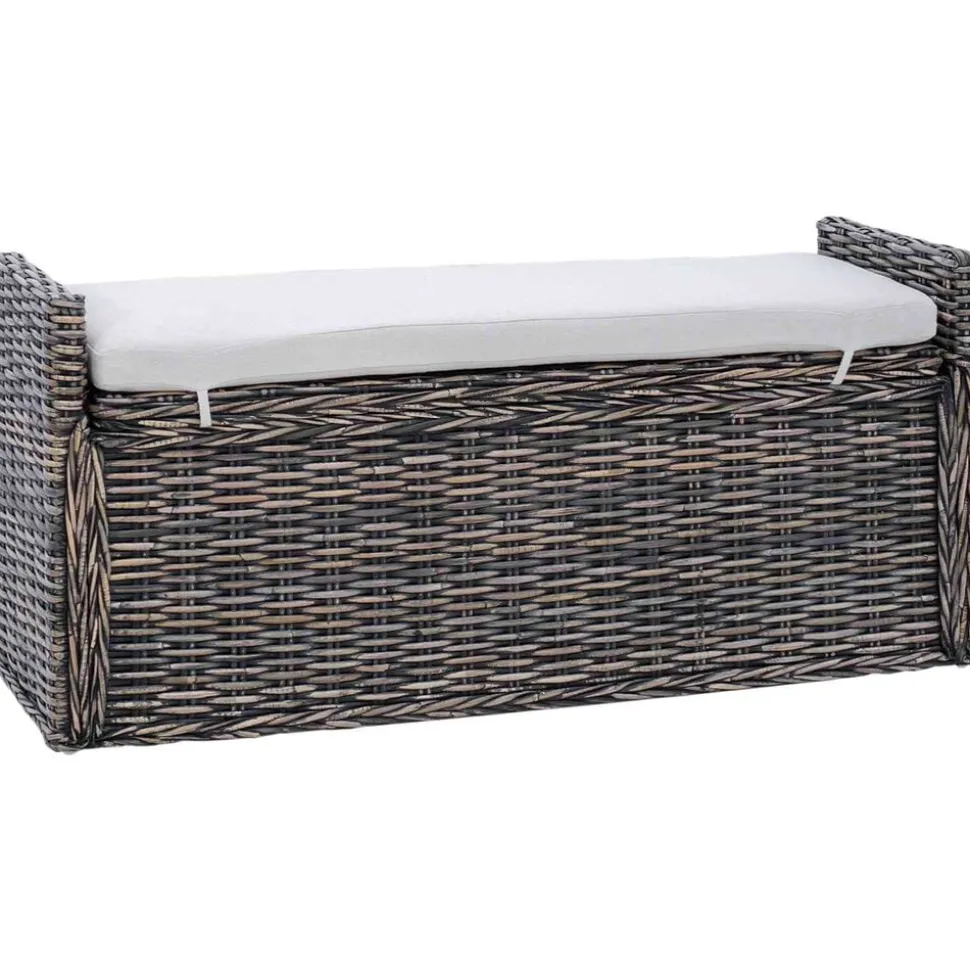 vidaXL Opslagbank met kussen Zwart gewassen 110 x 40 x 50 cm Rattan