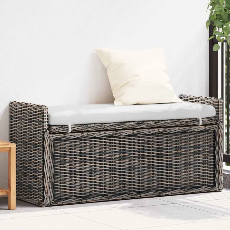 vidaXL Opslagbank met kussen Zwart gewassen 110 x 40 x 50 cm Rattan