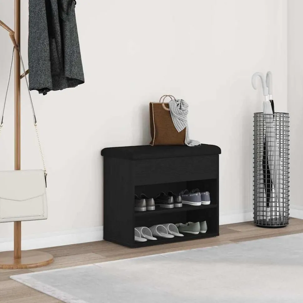 vidaXL Opslagbank met plank Zwart Eiken 62 x 32 x 50 cm Bewerkt hout
