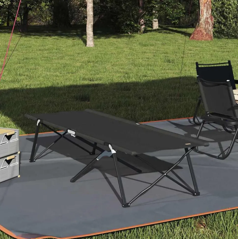 vidaXL Opvouwbaar Camping Bed Zwart 206 x 76 x 74 cm Oxford en Staal