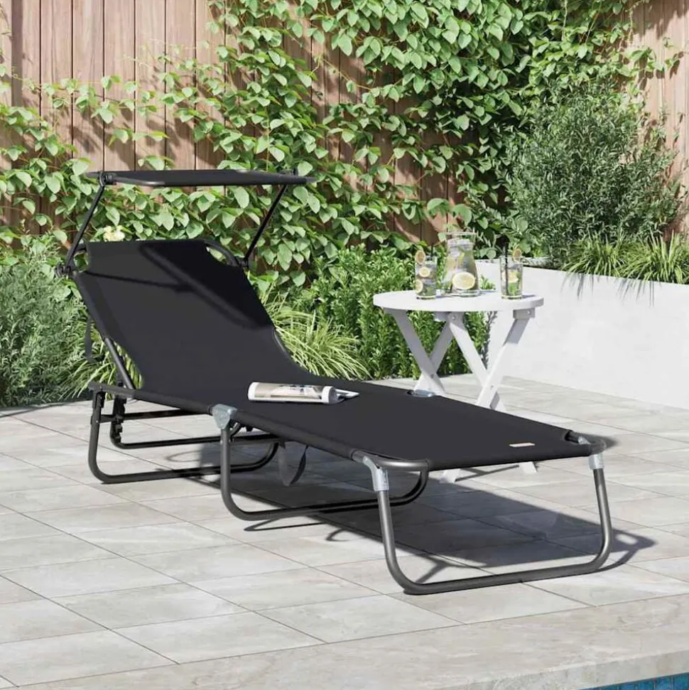 vidaXL Opvouwbare zonnebed Zwart 190 x 57 x 81 cm oxford