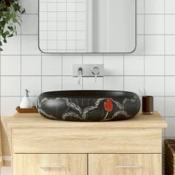 vidaXL Opzetwasbak ovaal 59x40x15 cm keramiek zwart