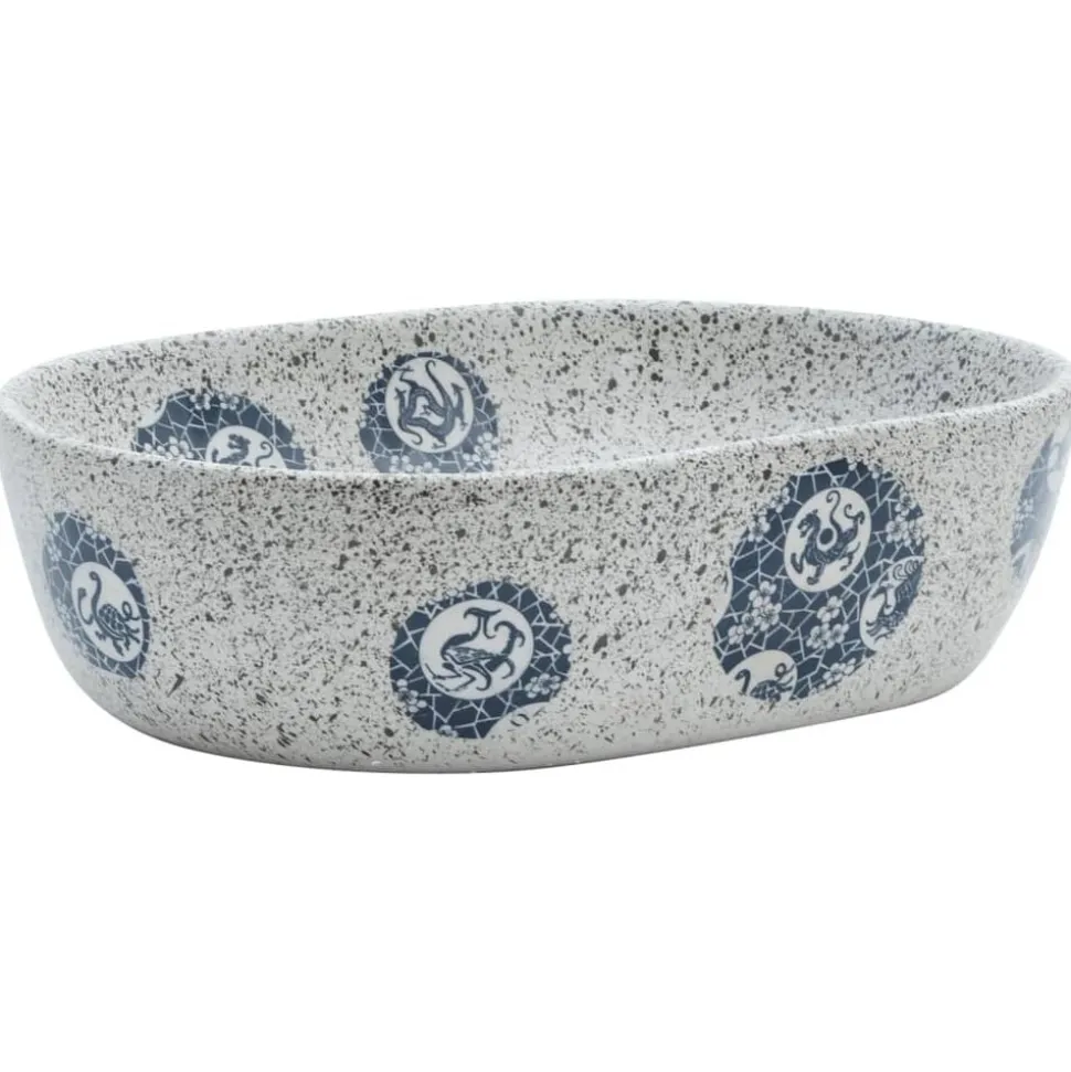 vidaXL Opzetwasbak ovaal 47x33x13 cm keramiek grijs en blauw