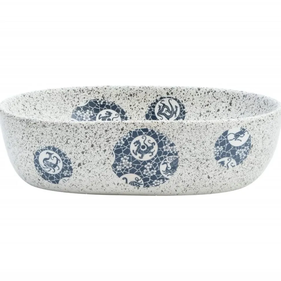 vidaXL Opzetwasbak ovaal 47x33x13 cm keramiek grijs en blauw