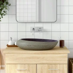 vidaXL Opzetwasbak ovaal 59x40x14 cm keramiek paars en grijs