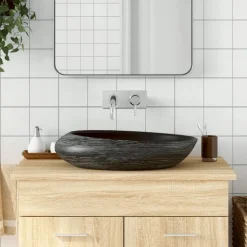 vidaXL Opzetwasbak ovaal 59x40x14 cm keramiek grijs en zwart